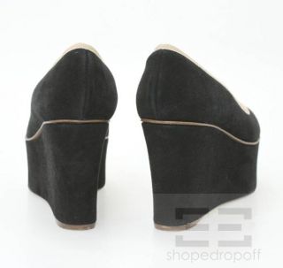 Leifsdottir Black Suede Tan Bow Ballet Wedge Heels Size 37