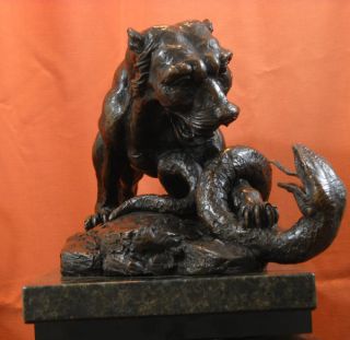 Bronze Statue Tiger Snake Serpent Francois Lemoyne