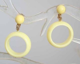 Art Moderne 60s Delicious Lemon Plastic Hoop Earrings