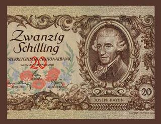 20 SCHILLING Banknote AUSTRIA 1950   Honors Composer HAYDN   Pick 129