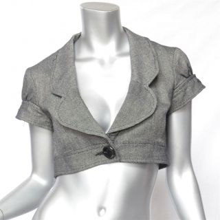 Nanette Lepore Womens Cotton Grey Bolero Cropped Jacket Blazer Short