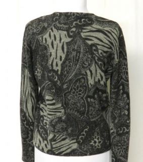 Nina Leonard Size s Gray Black Paisley Sweater Angora Lambswool