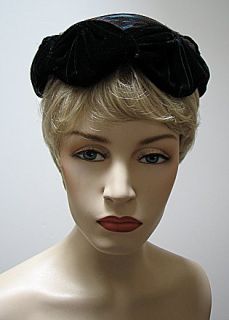 Vintage Ladies Hat Black Velvet Colorful Feathers 570