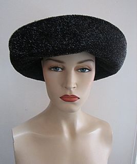 Ladies Vintage 40s Black Hat Unusual Lame Fabric 711
