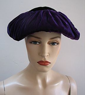 Vintage 1940s Purple Black Velvet Hat Stylish 1231