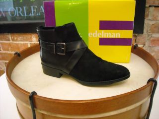Libby Edelman Portia Black Suede Buckle Ankle Boot 10 New