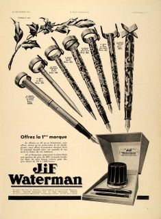 1934 French Ad Jif Waterman Fountain Pens Christmas   ORIGINAL