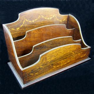 Antique Letterbox Organizer Mahogany Brass Rim Trim Marquetry Inlay