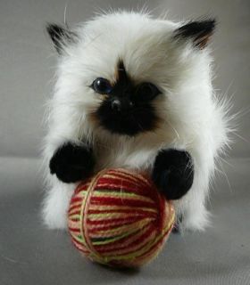 Realistic Soft Himalayan Kitty Cat with Yarn Ball Toy Fur Kitten