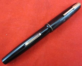 Vintage Waterman Ideal Fountain Pen Black Gold Tone Clip Trim Lever