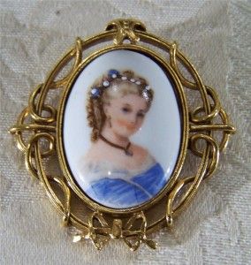 Hand Painted Bold Porcelain Limoges Figural Fancy Pin Brooch