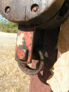 Old Wooden Block Tackle Pulley Iron Wheel 2121