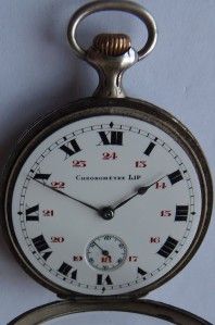 Rare Antique hunting scene silver case Lip Chronometer pocket watch