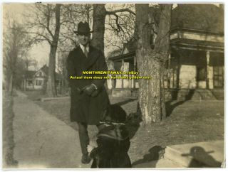 C1920 Photo Man Hat Coat Little Girl Fur Collar Houses Trees Joplin