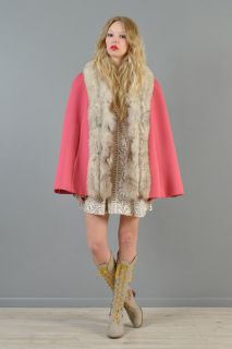 Lilli Ann Vtg 60s Arctic Fox Fur Swing Drape Mod Silver Dress Coat