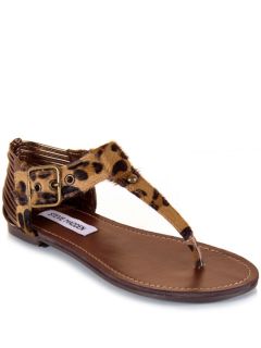 New Steve Madden Serenitl Women T Strap Animal Sandal Flat Shoe Brown