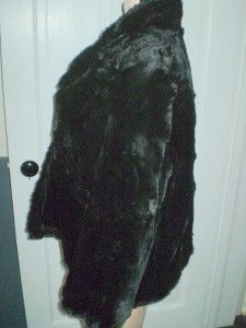 Vtg Black Real Fur Swing Cape Jacket Sz M L Mortons Wash DC Retro Mod