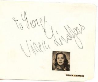 Viveca Lindfors Vintage 1940s Signed Page Autographed