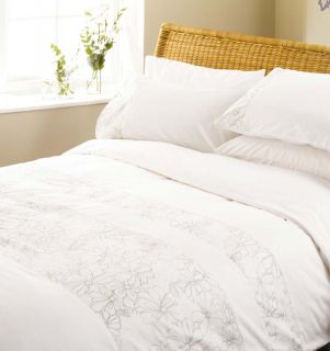 White Cotton Bedding Embroidered Stripe Bed Linen Duvet Cover Set