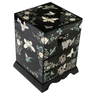 Wood Girls Drawer Lacquer Butterfly Jewelry Keepsake Trinket Box Case