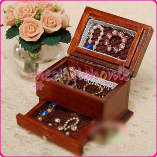 12 Dollhouse Miniature Brown Wood Jewelry Box