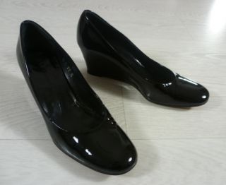 LK Bennett Black Patent Leather Wedge Heels Shoes 37 UK 4