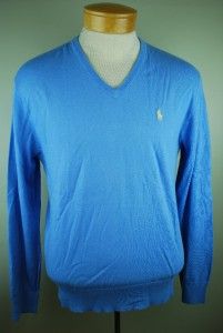 Mens Polo Ralph Lauren New Litchfield Blue Cotton Cashmere V Neck