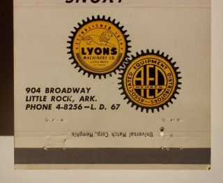 1950s Matchbook Lyons Machinery Co Little Rock AR MB