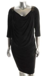 Jones New York New Black Sequin 3 4 Sleeves Cowl Little Black Dress