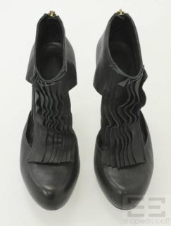 Loeffler Randall Black Pleated Leather Back Zip Heels Size 10