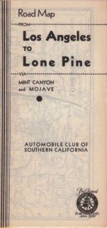 1930s AAA Road Map Los Angeles Lone Pine CA
