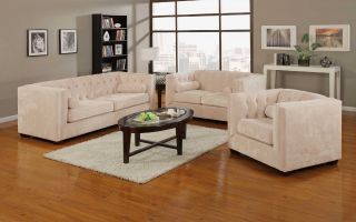 Transitional Chesterfield 2 Piece Living Room Set Almond Sofa