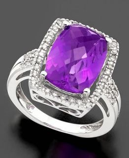 14k White Gold Ring, Amethyst (6 ct. t.w.) and Diamond (1/5 ct. t.w.)