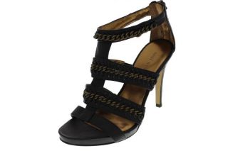 Nine West New Livy Black Leather Chain Embellished Strappy Heels