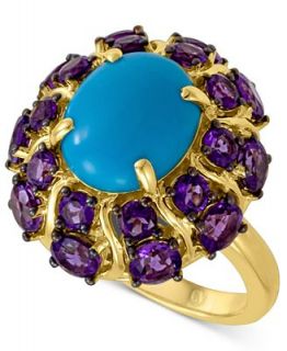 CARLO VIANI® 14k Gold Ring, Turquoise (4 1/4mm) and Amethyst (3 1/3