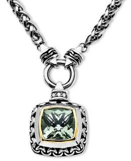 Sterling Silver and 14k Gold Necklace, Green Quartz (6 1/2 ct. t.w