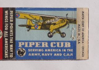 Matchbook Piper Cub Airplane Offer Aircraft Corporation Lock Haven PA