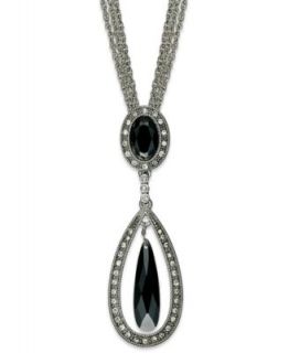 Charter Club Necklace, Silver Tone Triple Chain Jet and Crystal Stone