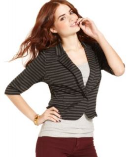 American Rag Juniors Sweater, Three Quarter Sleeve Striped Blazer