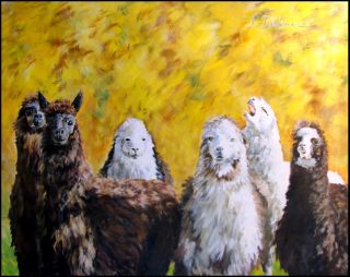 Linda Davidson Llamas Original Oil Canvas Painting Artwork Art SUBMIT