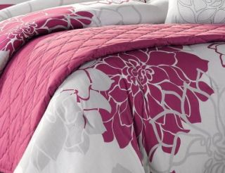 JLA Lola 12pc Cal King Comforter Set Beige Gray Fuchsia Pink Floral