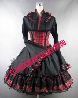 Victorian Gothic Lolita Gingham Corset Black Dress 2P
