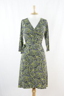 London Times Light Green Black White Geometric Wrap Dress Size 12 P