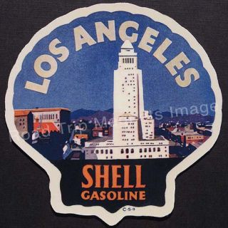 Shell Gasoline Los Angeles 1920s Travel Decal Magnet w Big House