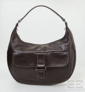 Longchamp Dark Burgundy PEBBLED Leather Front Pocket Shoulder Bag