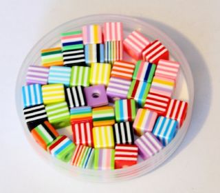 25 Pcs Striped Cube Beads Rainbow Candy Cane Kandi Kid Kandy Making