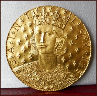Scarce Louis IX  Saint Louis  Christ French 45mm Gilt Bronze Medal