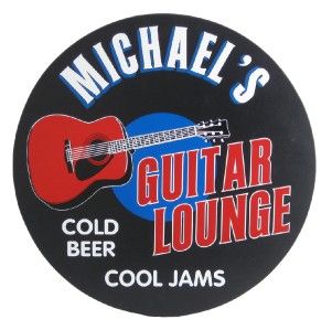 Personalized Guitar Lounge Round Wood Wall Sign Decor Music Wood Bar