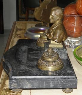 Antique French Bronze Bust Inkwell Louis Pasteur