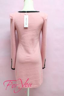 Foryou Womens Autumn Long Sleeve Pink Cotton Sweater Dress C8079M L